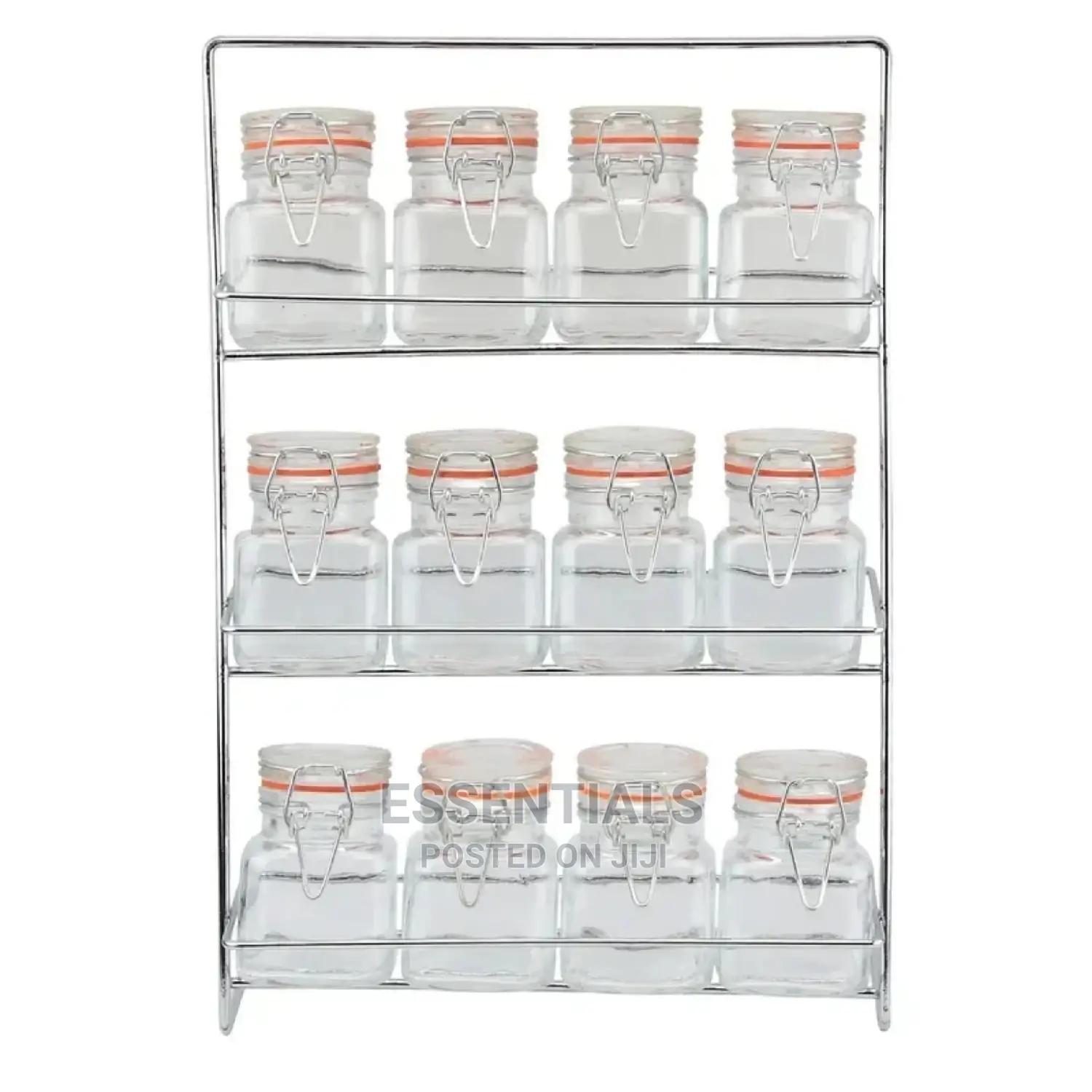 Set of 12 Clip Top Spice Jars With Chrome Storage Rack