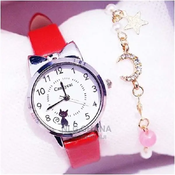 Cute Ear Kitten Dial Quart Belt Watch NLG 024 – Red