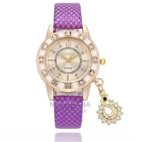 Diamond Pendant PU Leather Bracelet Watch - White/Brown/Blac