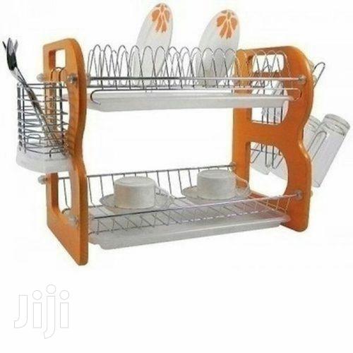 Double Layer Dish/Plate Rack - Brown/Silver