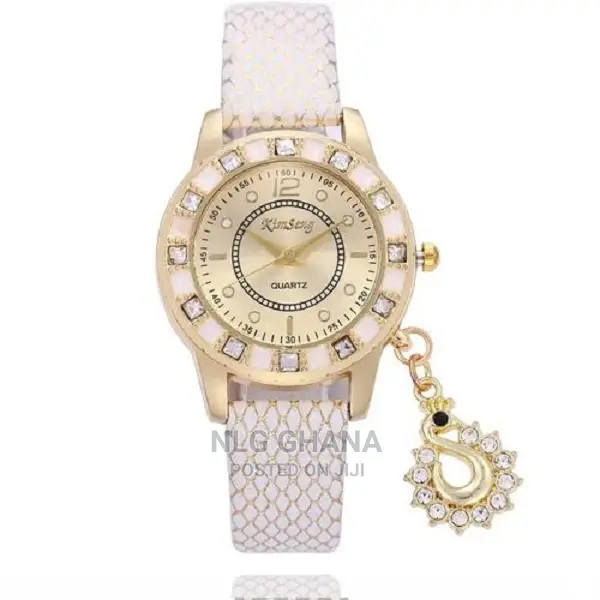 Diamond Pendant PU Leather Bracelet Watch - White/Brown/Blac