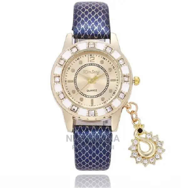 Diamond Pendant PU Leather Bracelet Watch - White/Brown/Blac