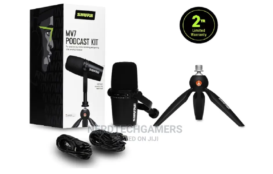 Shure MV7 USB Microphone With Tripod, For Podcasting, Record
