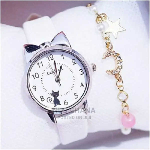 Cute Ear Kitten Dial Quart Belt Watch NLG 025 – White
