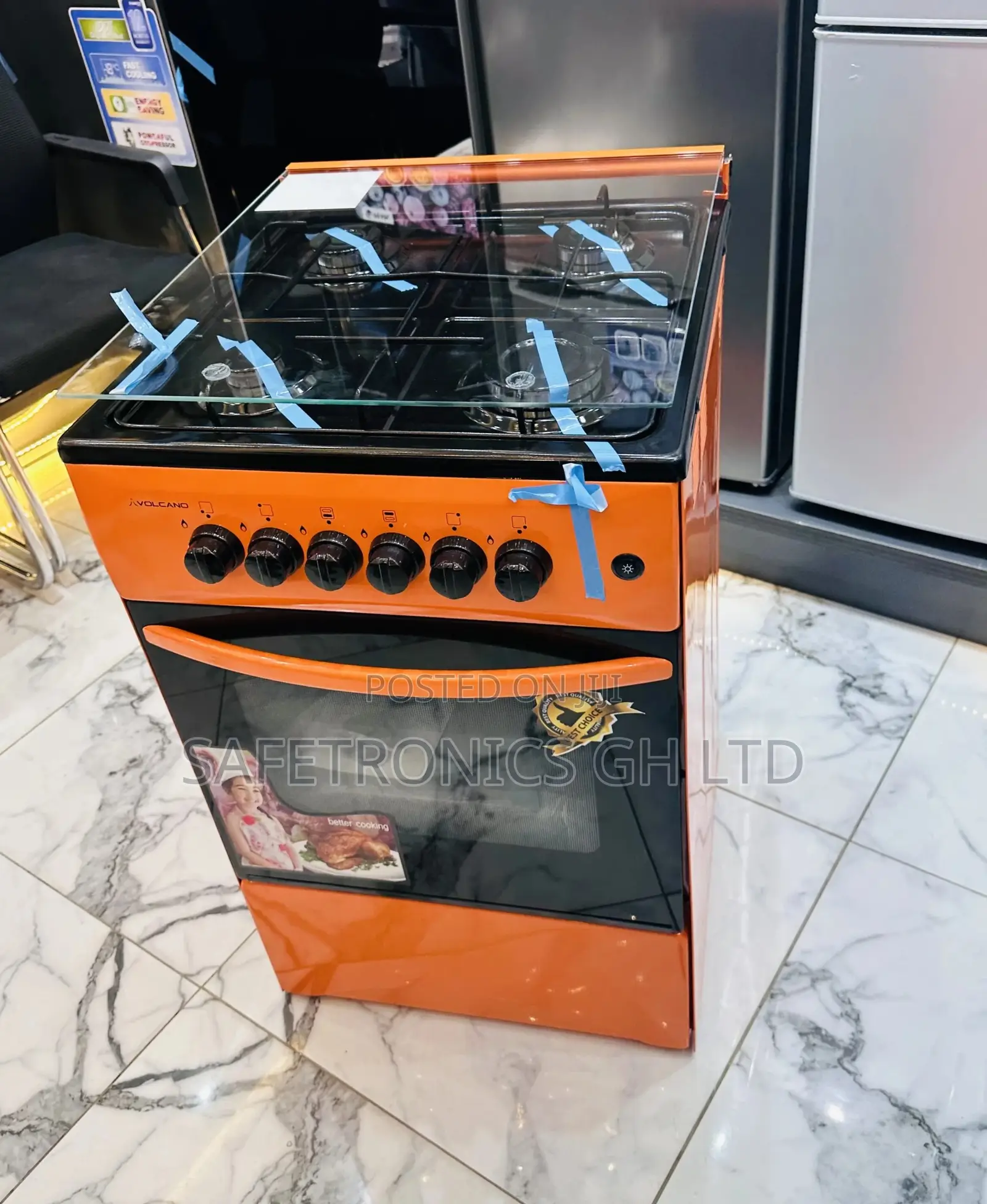 New 4 Gas 50x50 Volcano Orange Oven With Grill