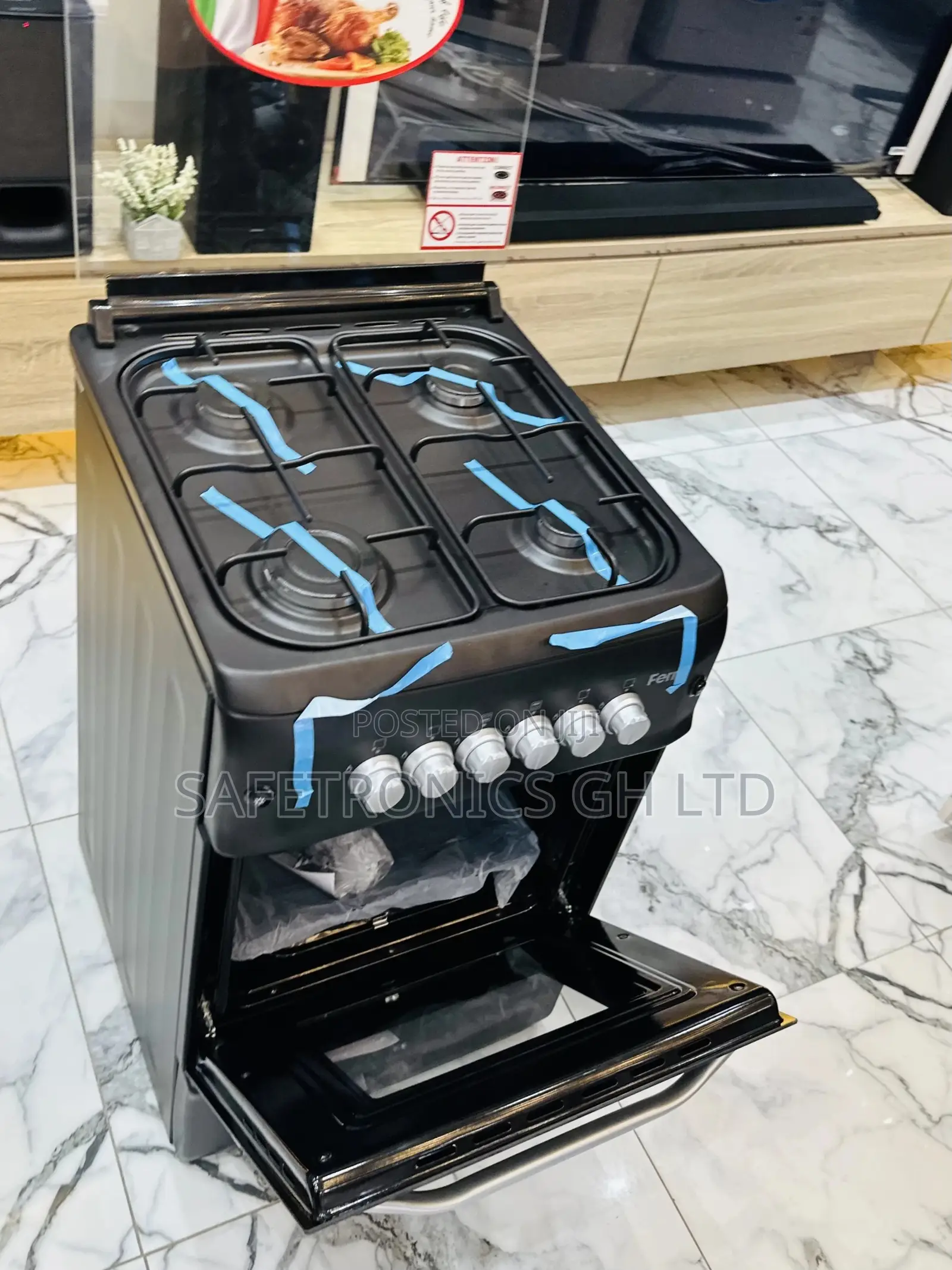 Black Ferre 50x60 Gas Cooker Oven With Grill 4 Burner