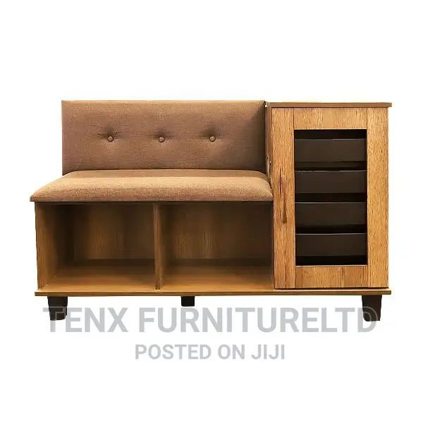 Shoe Cabinet With Bench and Brown Fabric