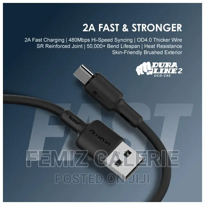 Oraimo Duraline 2 Usb-a to Type-C Charging and Data Cable