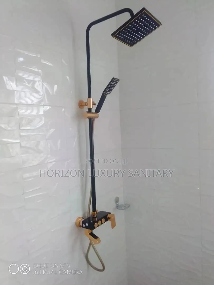 Black an Gold 3 in 1 Telephone Shower With Press Buttons