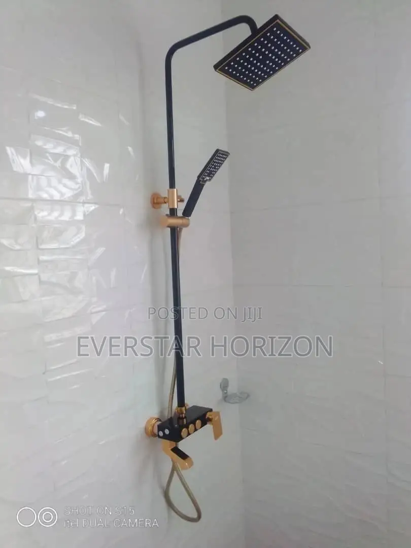 Black an Gold 3 in 1 Telephone Shower With Press Buttons