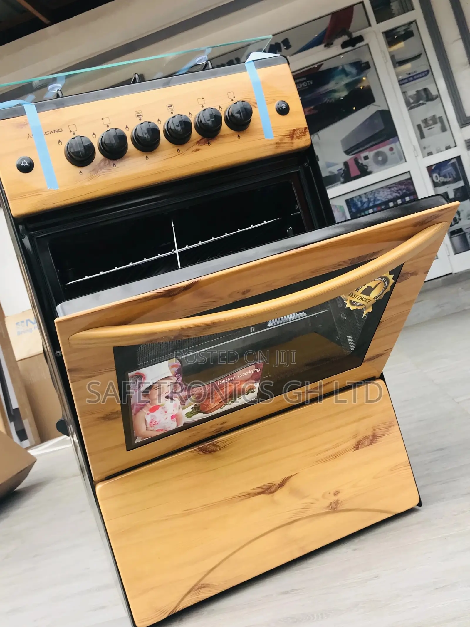 Oven With Grill 4 Gas Burner Light Wooden 