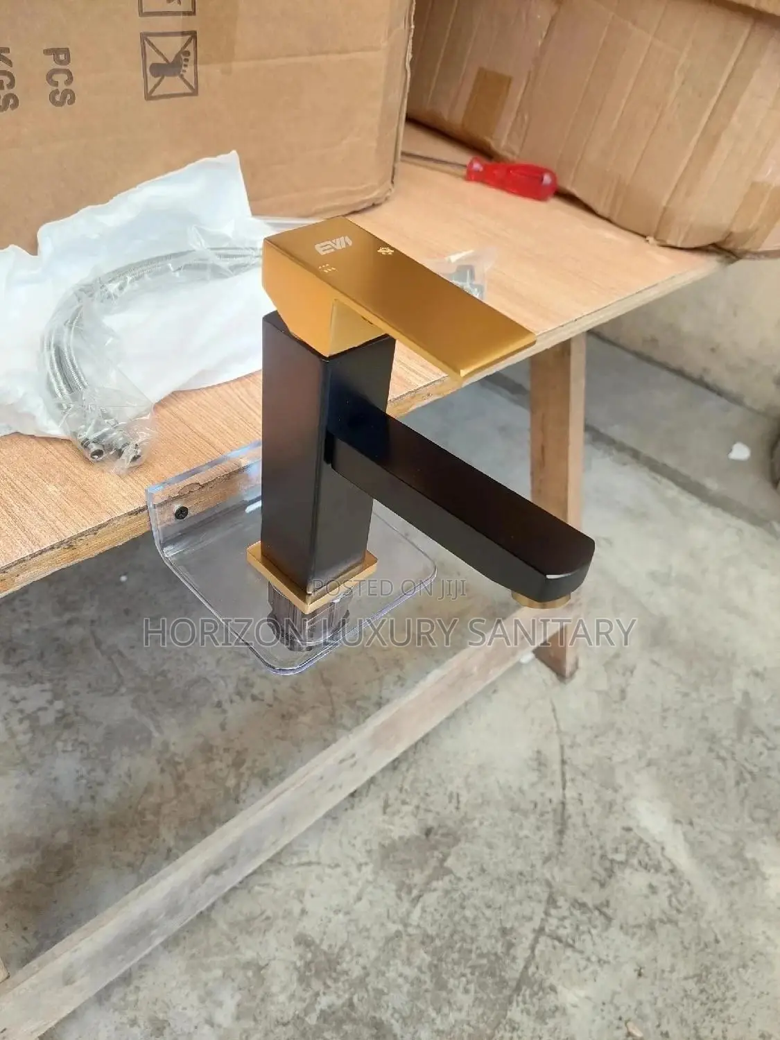 Black and Gold Square Basin Tap Hot and Cold Faucet Mixer
