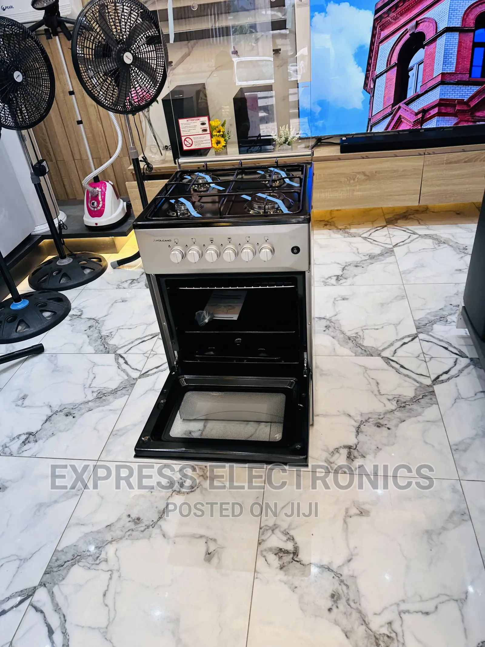 Sliver Color Gas Cooker 4burner Stove Oven 50/50 Volcano