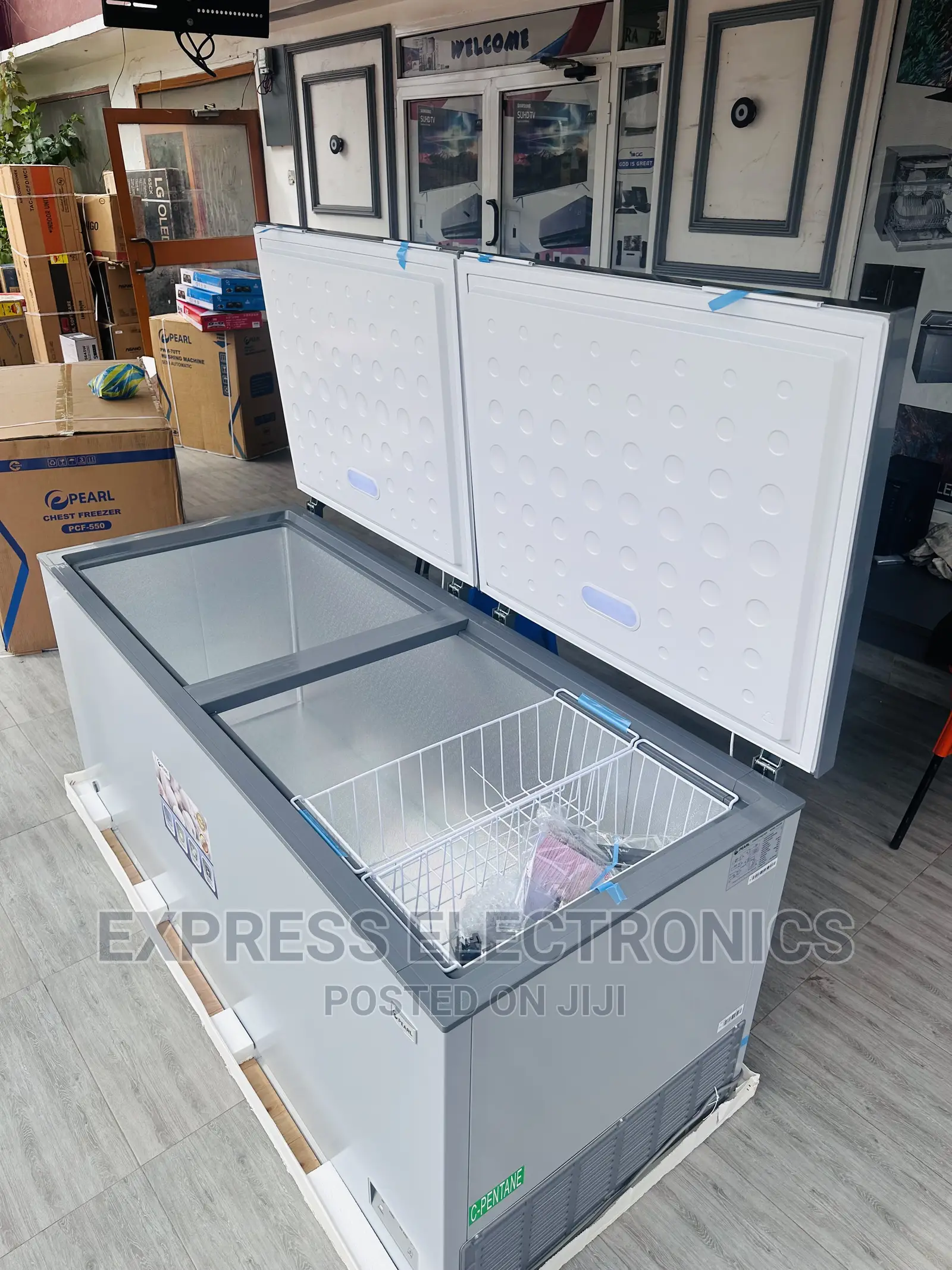 PCF-850 Chest Freezer Double Door Pearl Grey Color