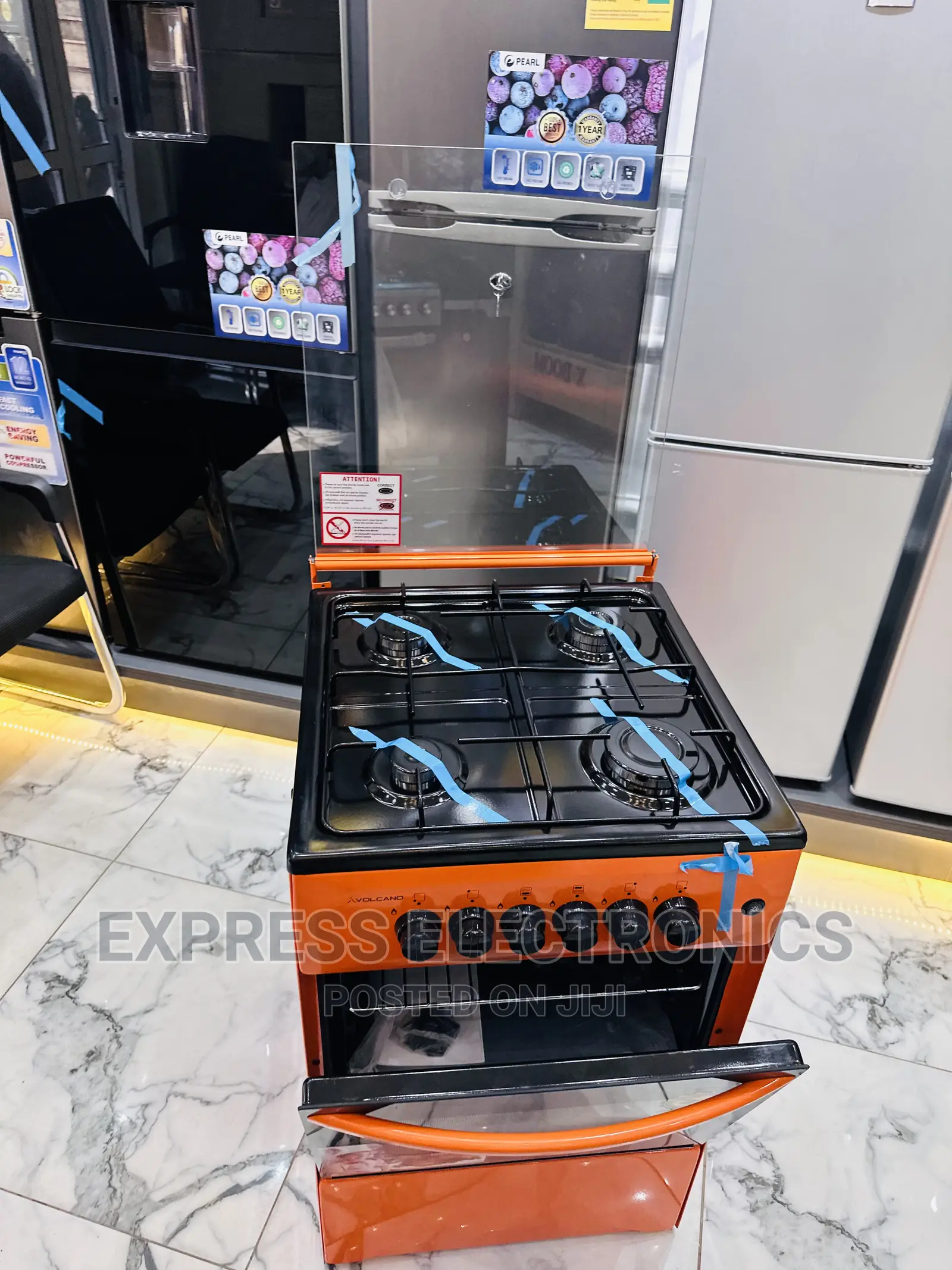 Orange 4burner Gas Cooker Oven 50/50 Grill With Black Knobs