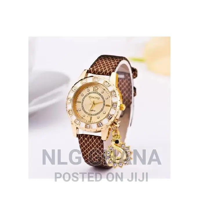 Diamond Pendant PU Leather Bracelet Watch