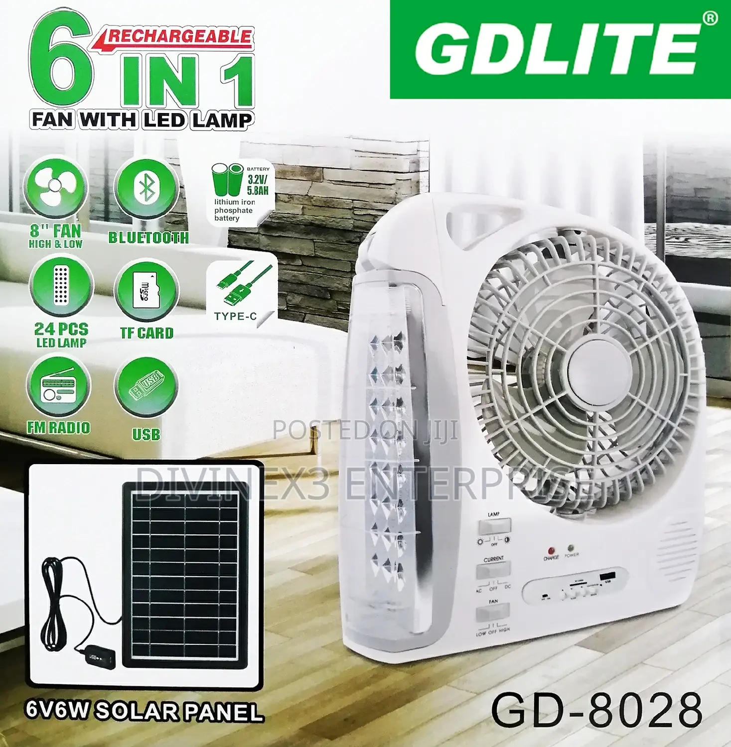 6 in 1 Solar Light/Fan/Radio