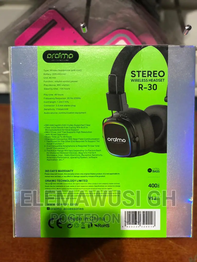 Oraimo R 30 Stereo Headset With Bluetooth 5.1 RGB Lighting