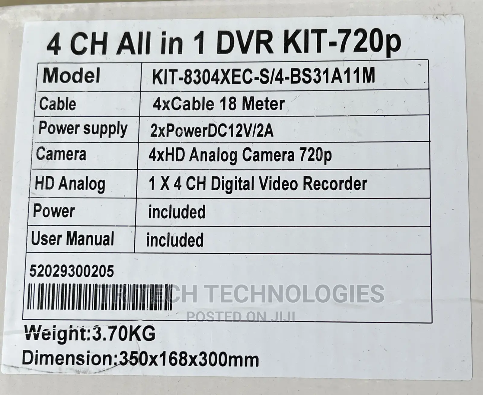 Zkteco 1mp (720P) 4ch Complete KIT With 500gb HDD