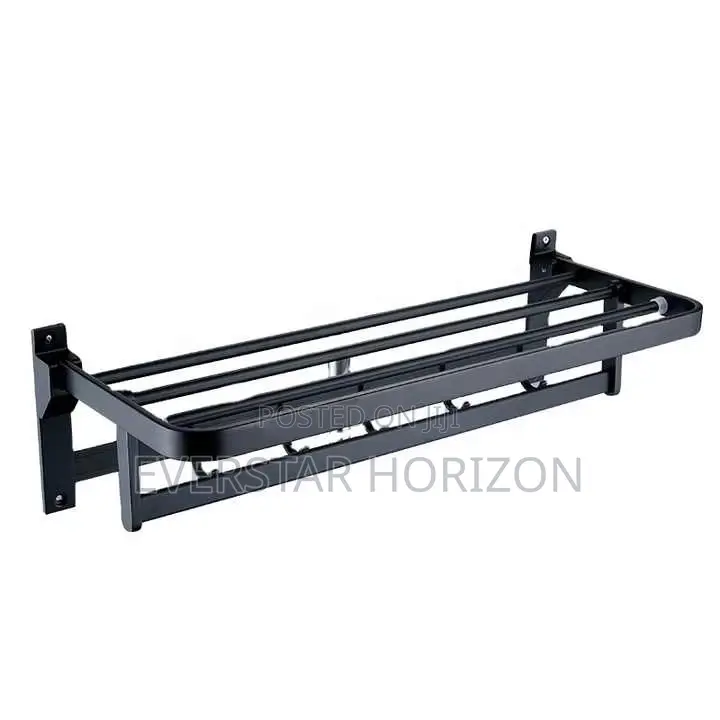 Folding Black Stainless Steel Multi Towel Rack With Hook
