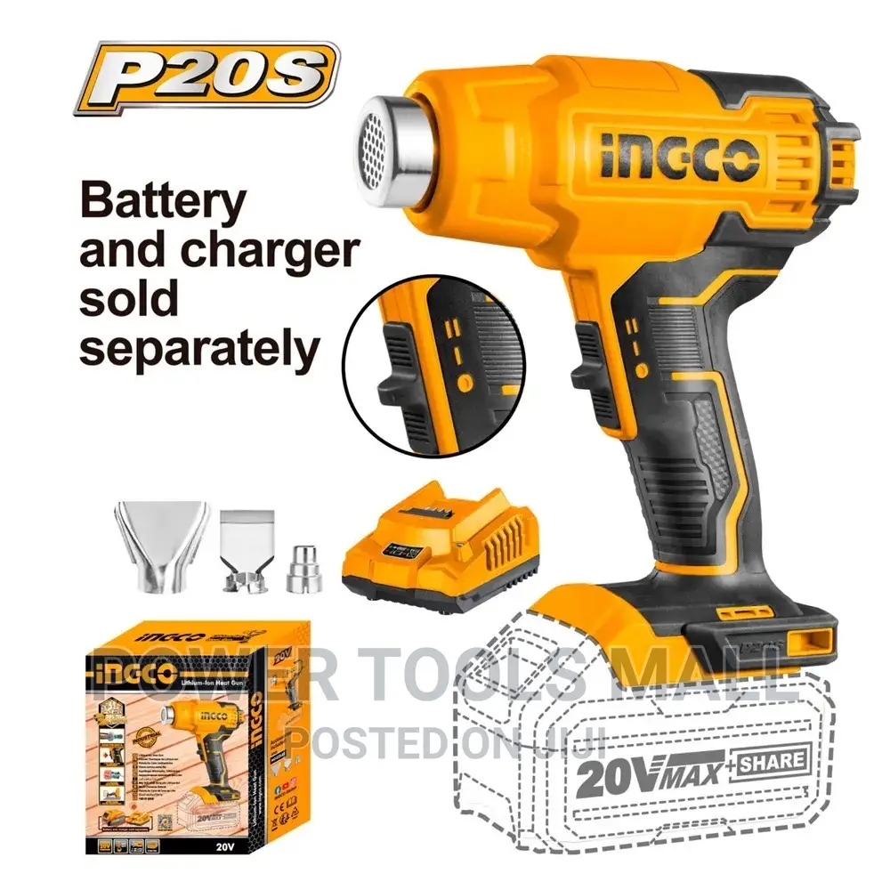 Ingco 20V Li-Ion Heat Gun 300/550°c Nozzles Hgli2002
