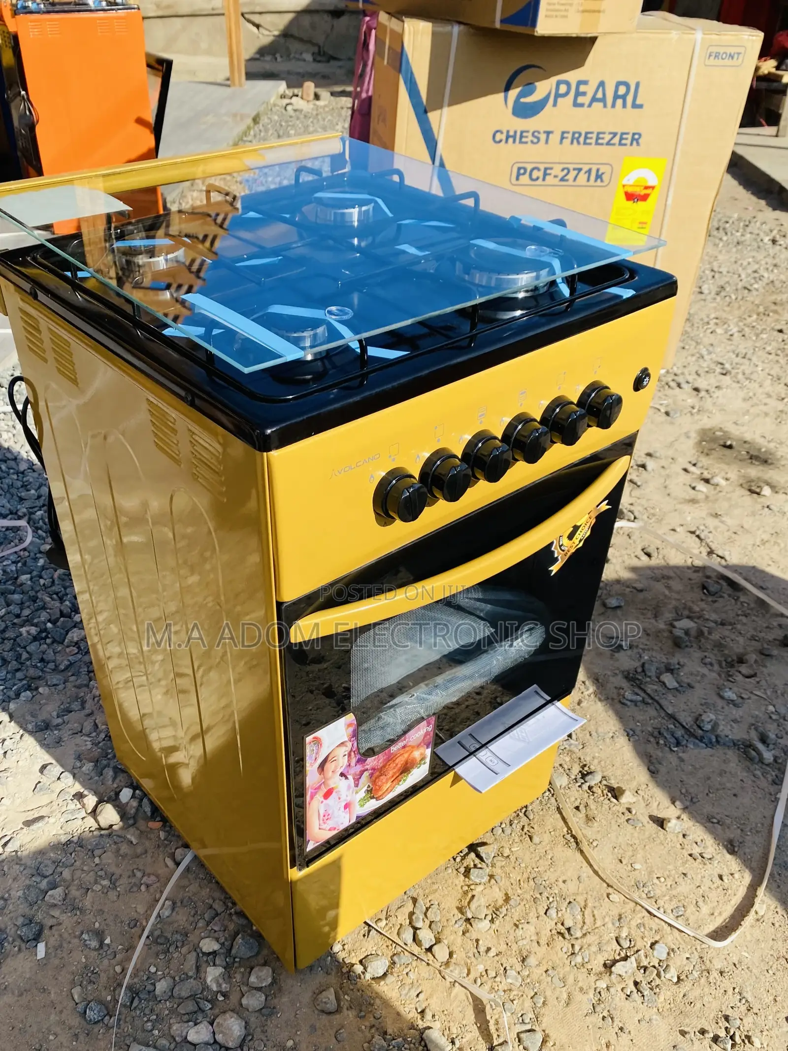 (Yellow)New Volcano 50x50 4 Gas Burner With Oven and Grill 