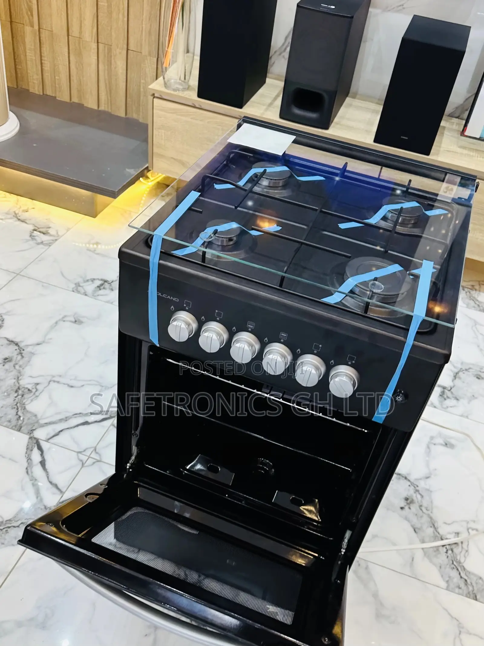 Black 4 Gas Oven With Grill 50x50 Burner Cooker Volcano