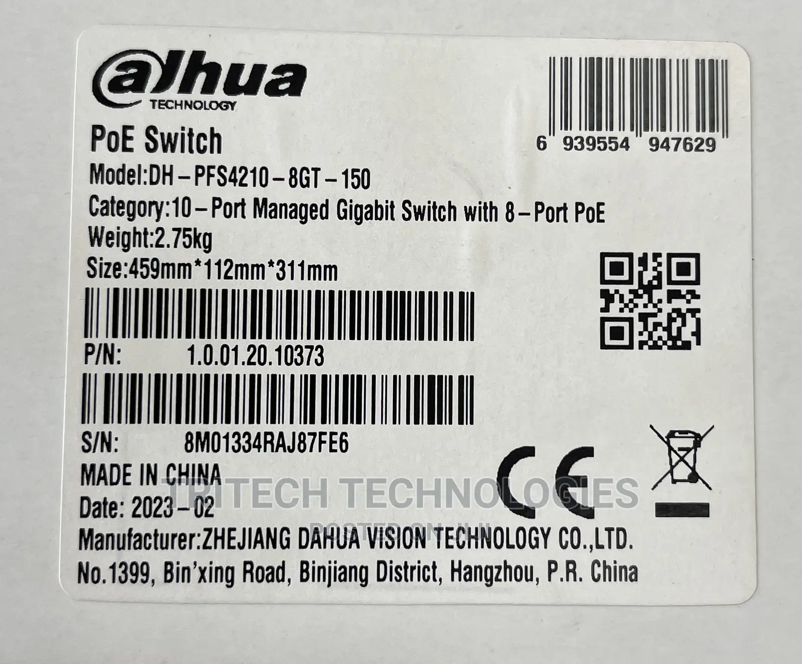 Dahua 8port Poe Gigabit Managed Switch (DH-PFS4210-8GT-150)