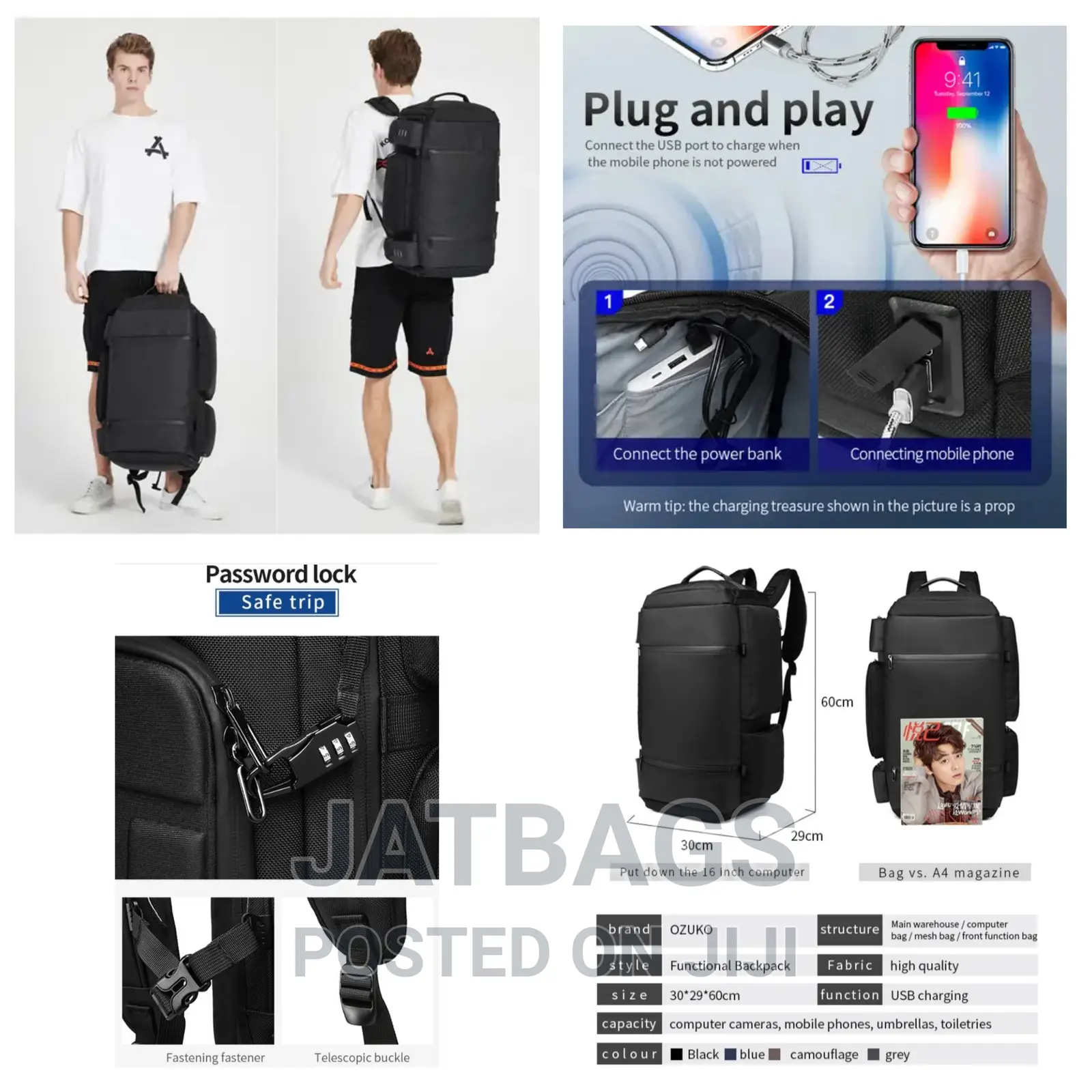 Ozuko Travelling Waterproof Laptop Backpack (Free Delivery)