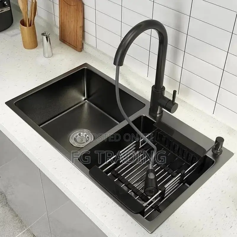 Complete Kitchen Sink _ Black Double Bowl Sink
