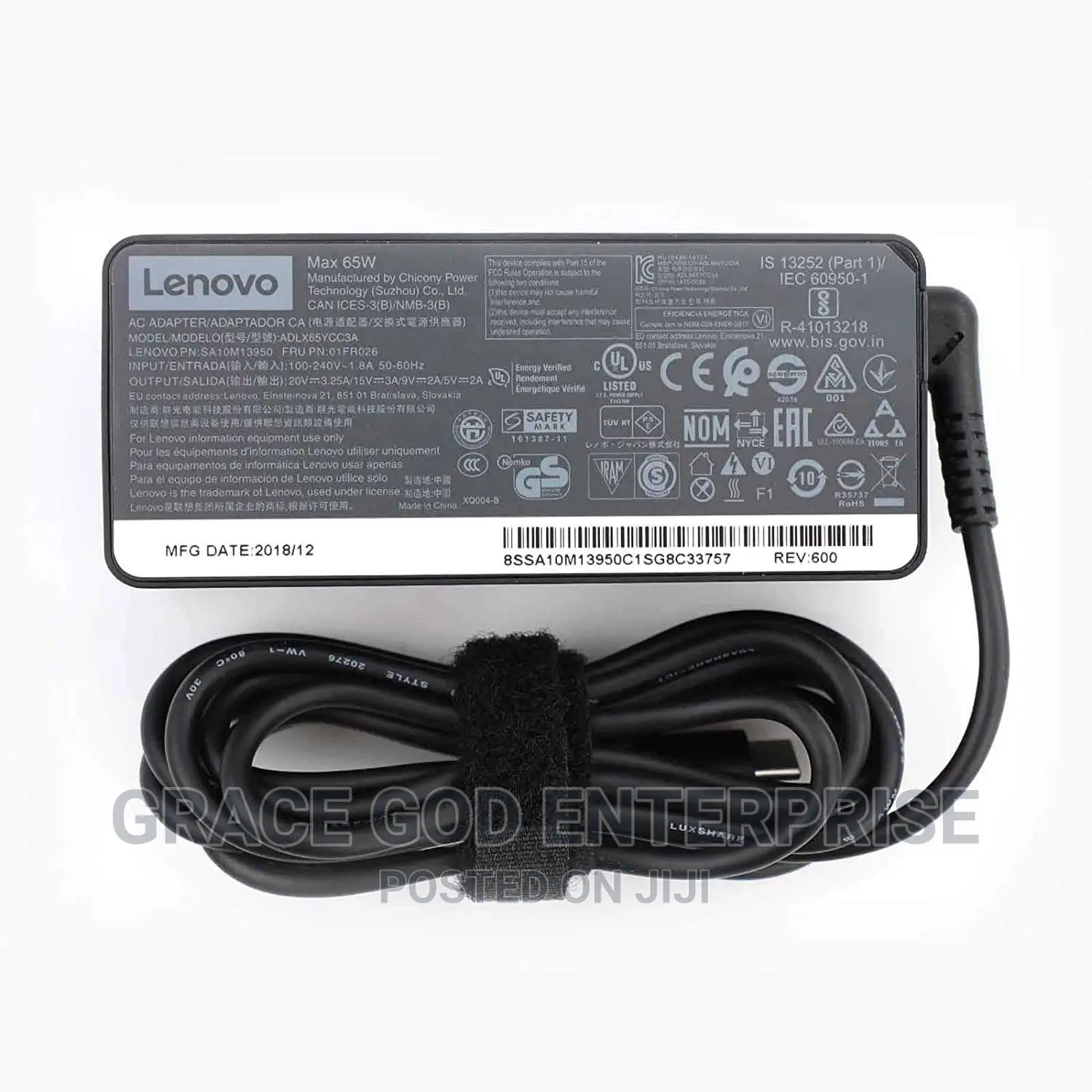 Original Lenovo Type C Charger 65W