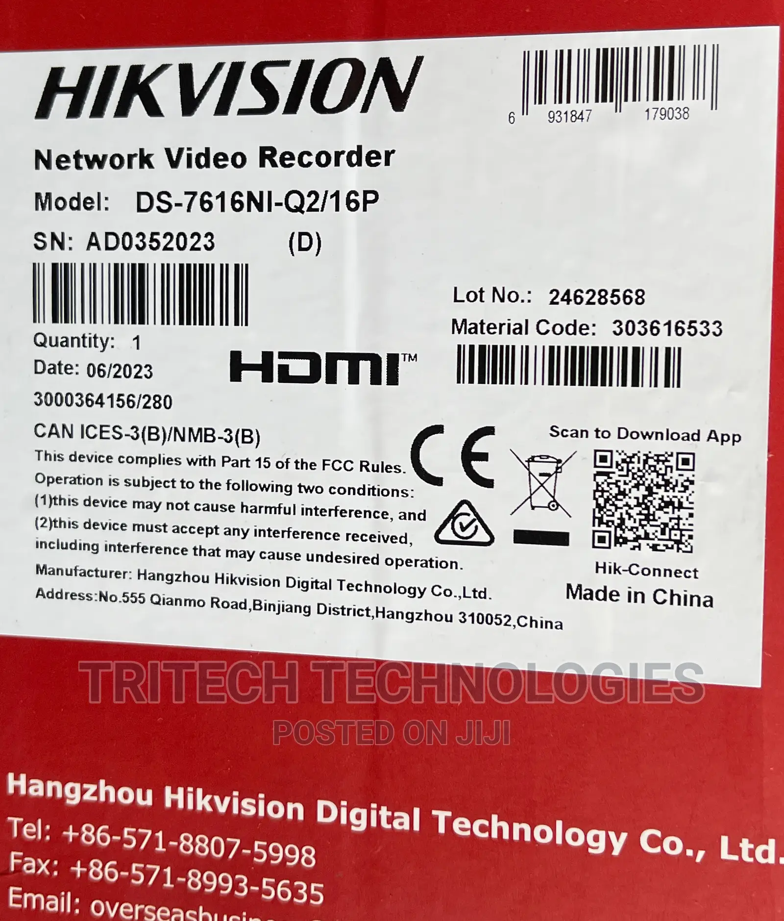 Hikvision NVR With Poe 16ch Ds-7616ni-/16p