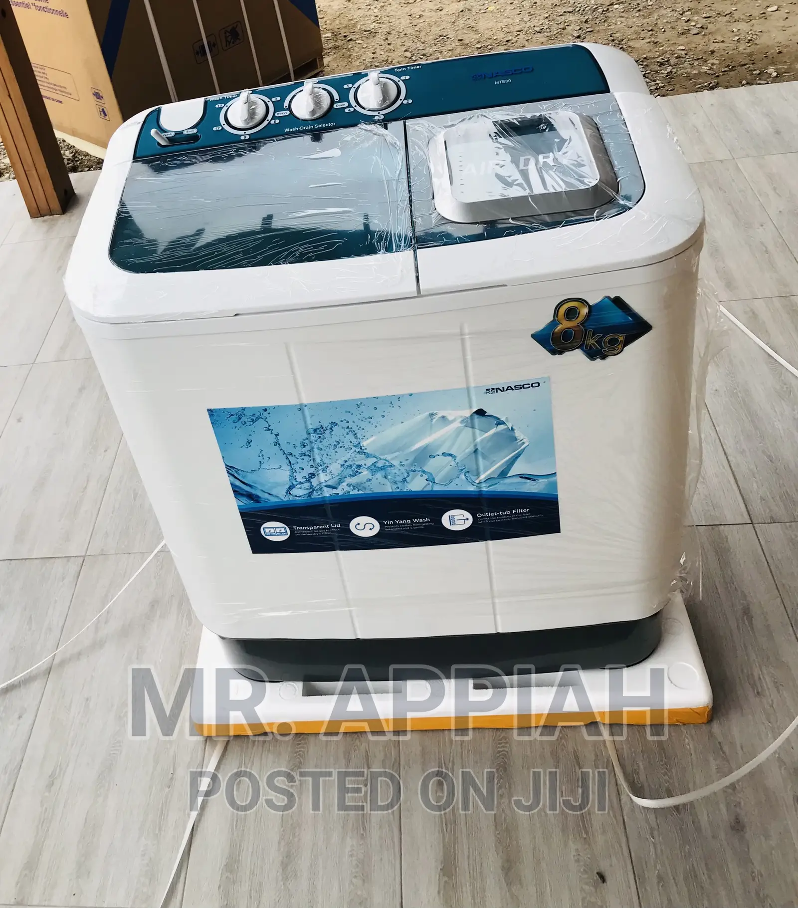 Durable Nasco 8kg Spin/Dry Washing Machine(White).