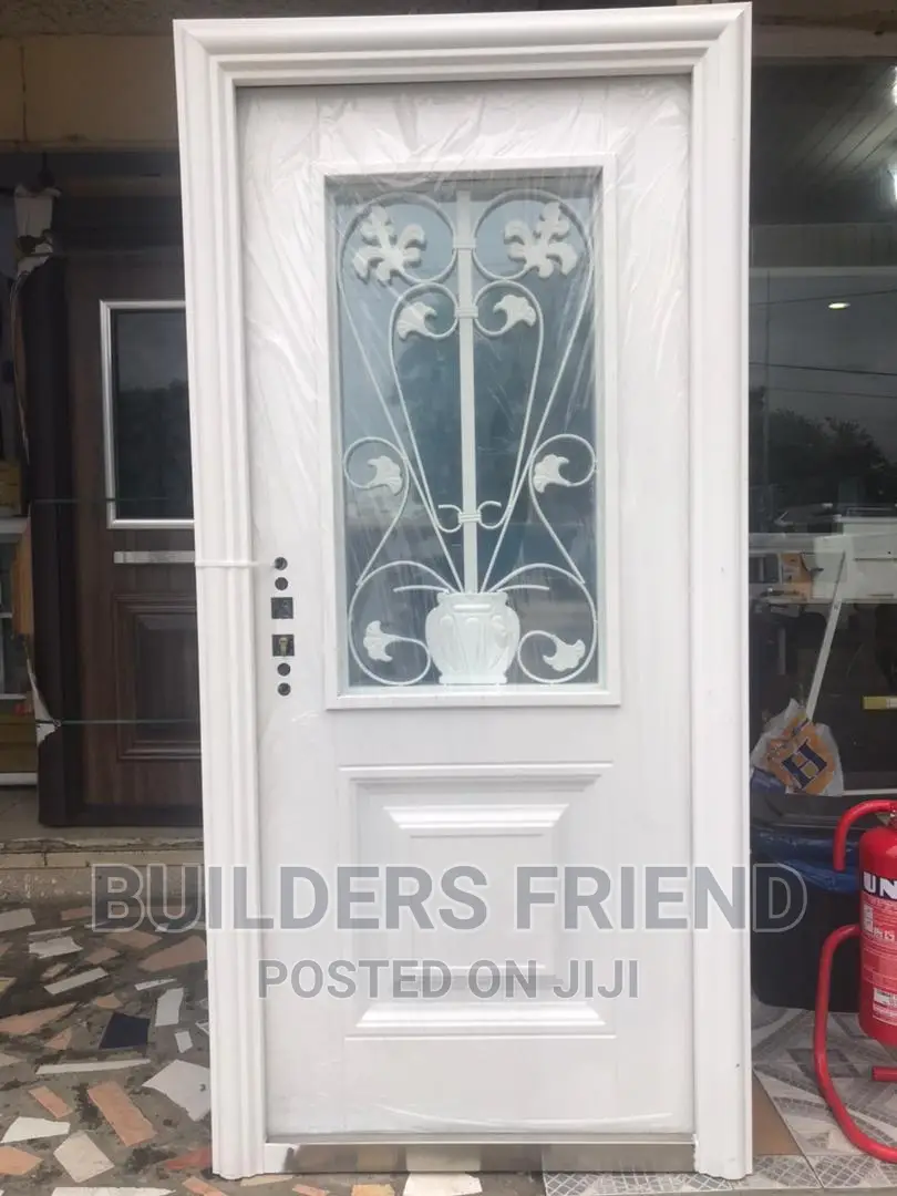 All White Italian Steel Security Door+Buglarproof Glass Set