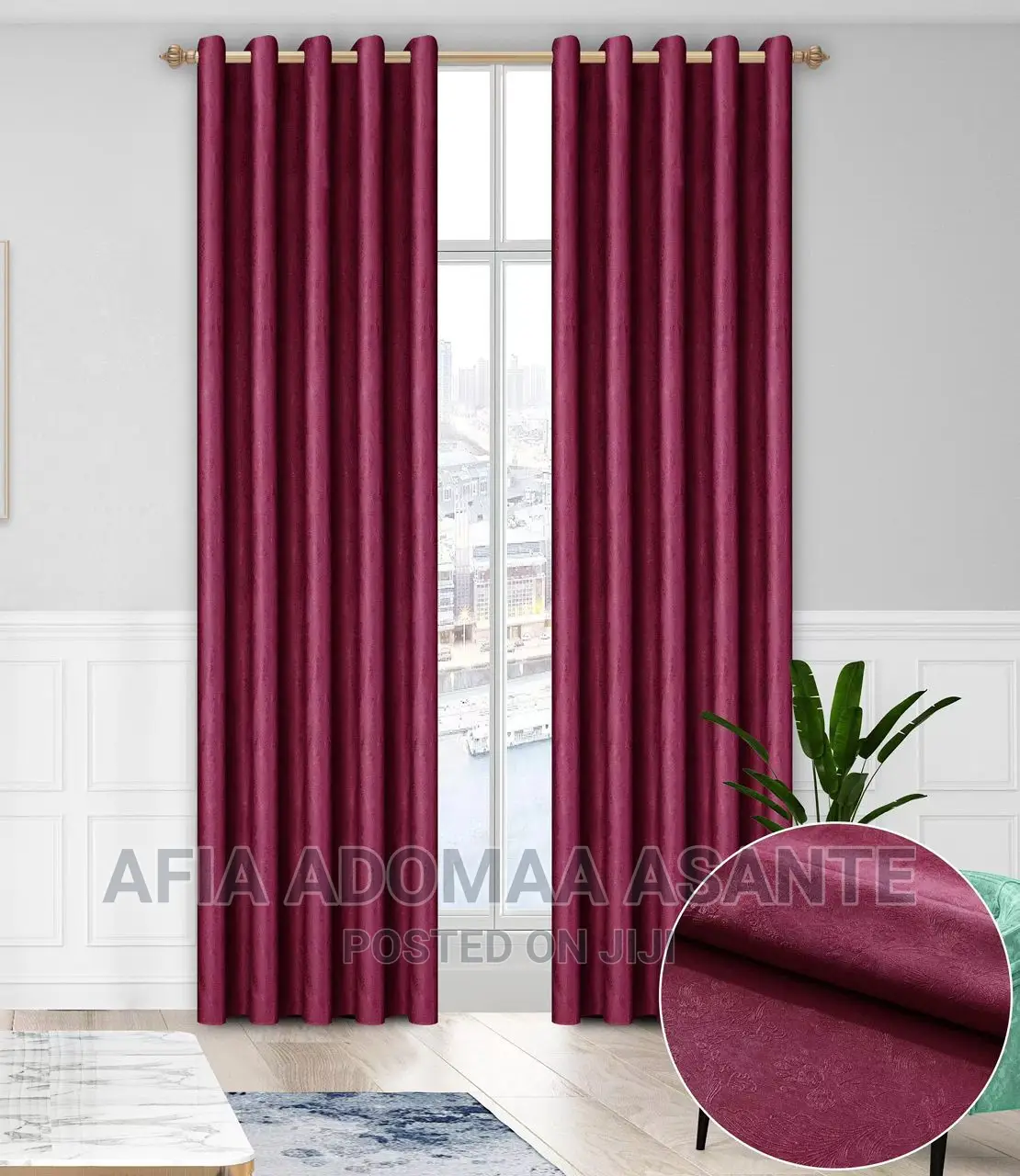 2 Pieces Black Out Plain Colour Quality Window Curtain