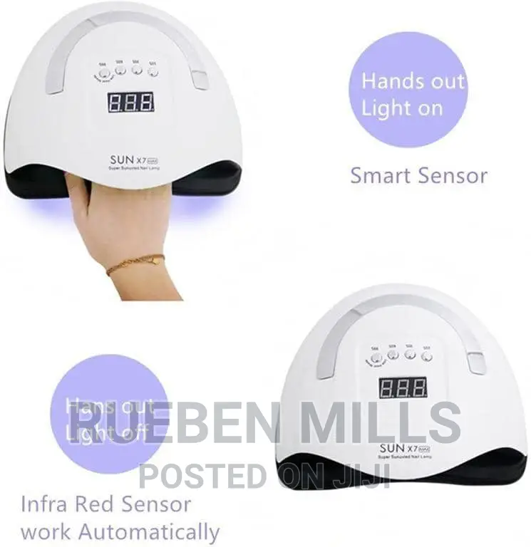Hands In Lights On Automatic Sensor Nails Dryer