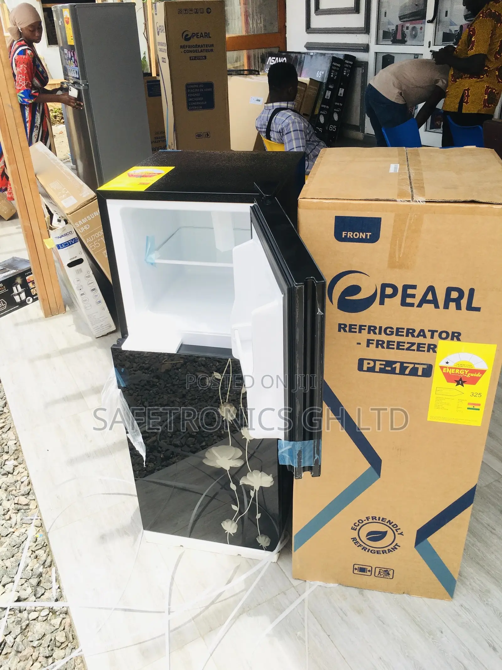 PF-17T Doubledoor Black Glass Pearl Topfreezer Fridge