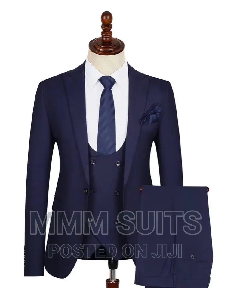 Classic 3-Piece Men Official Suit in Black and Blue-Black