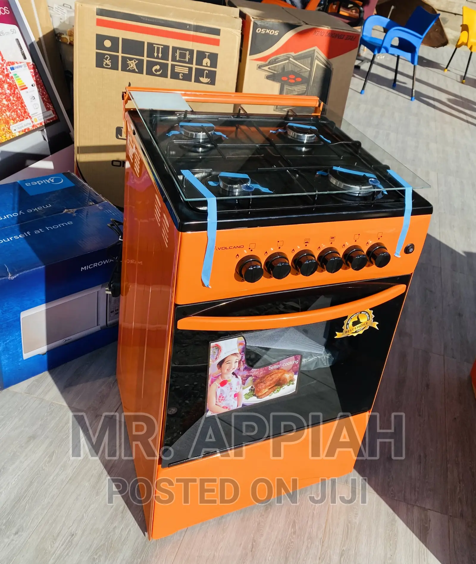 Fast Cooking Volcano 50x50 4 Gas Cooker + Oven (Orange)