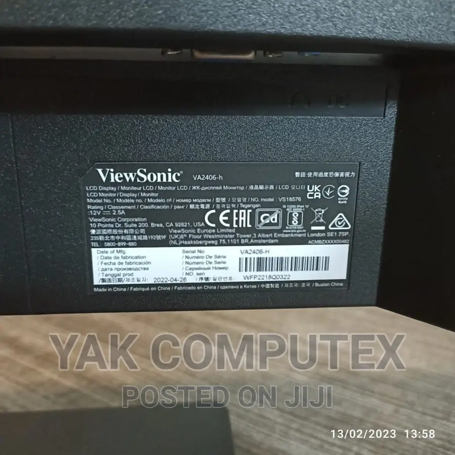 Monitor LED Viewsonic 24 Inch Framles Model Va2406