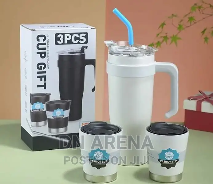 Stainless Steel Insulated Flask With 2 Cups and a Straw