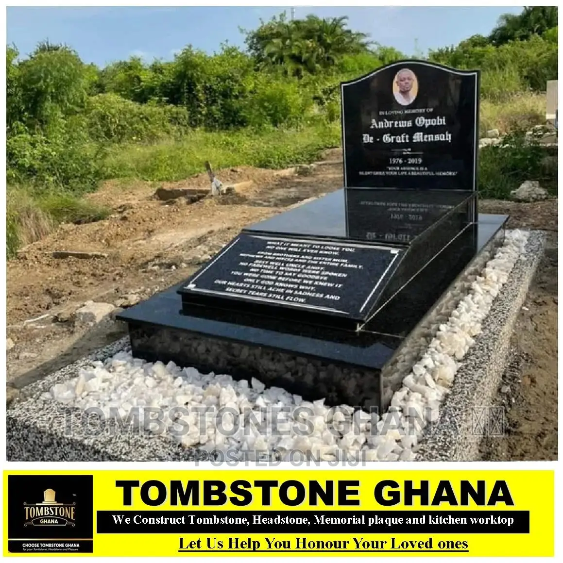 Granite Tombstone With White Stones