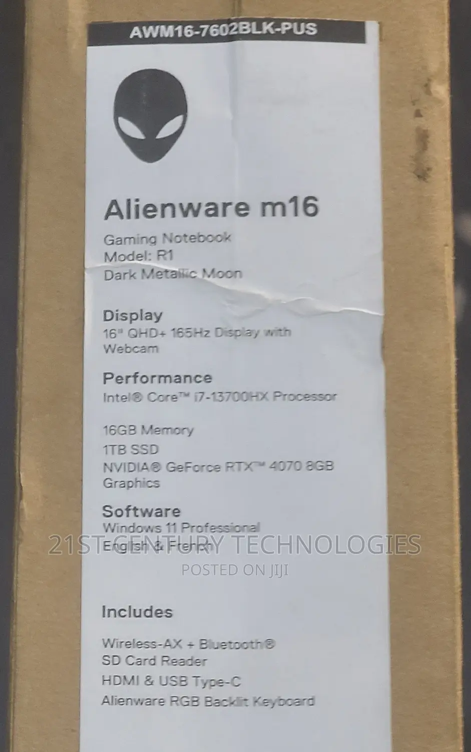 New Laptop Dell Alienware M16 R1 16GB Intel Core I7 SSD 1T