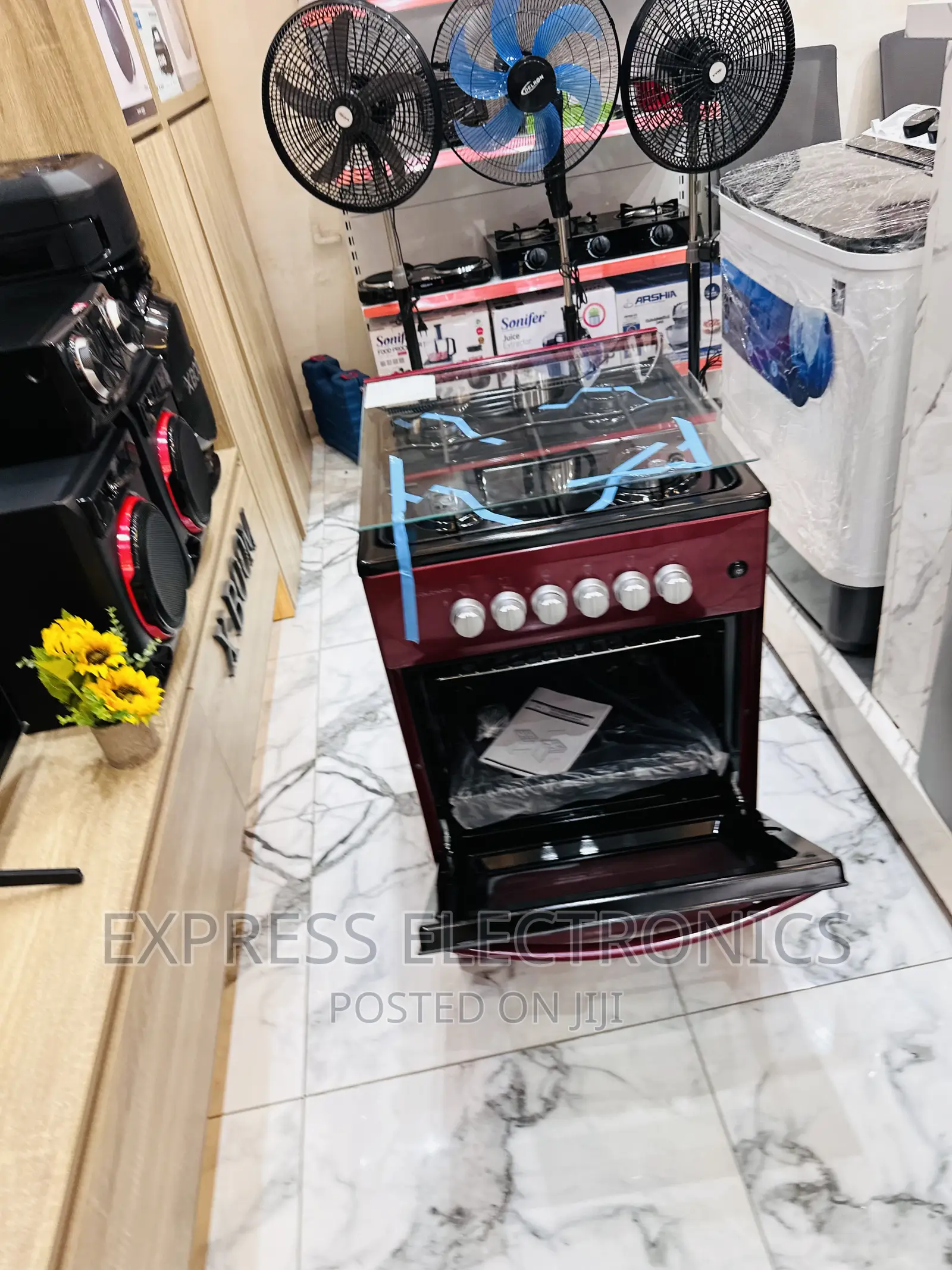Text Us for Your Red Gas Cooker 4burner 50/50 Grill