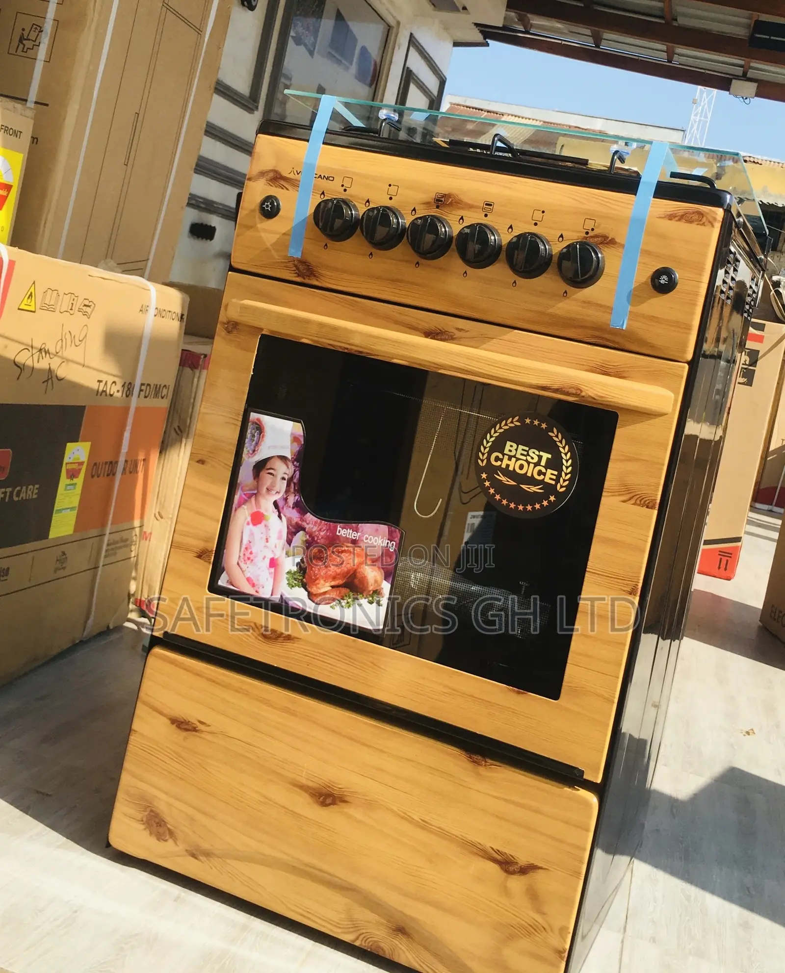 Light Wooden 4 Gas Burner Oven With Grill 50x50 Volcano