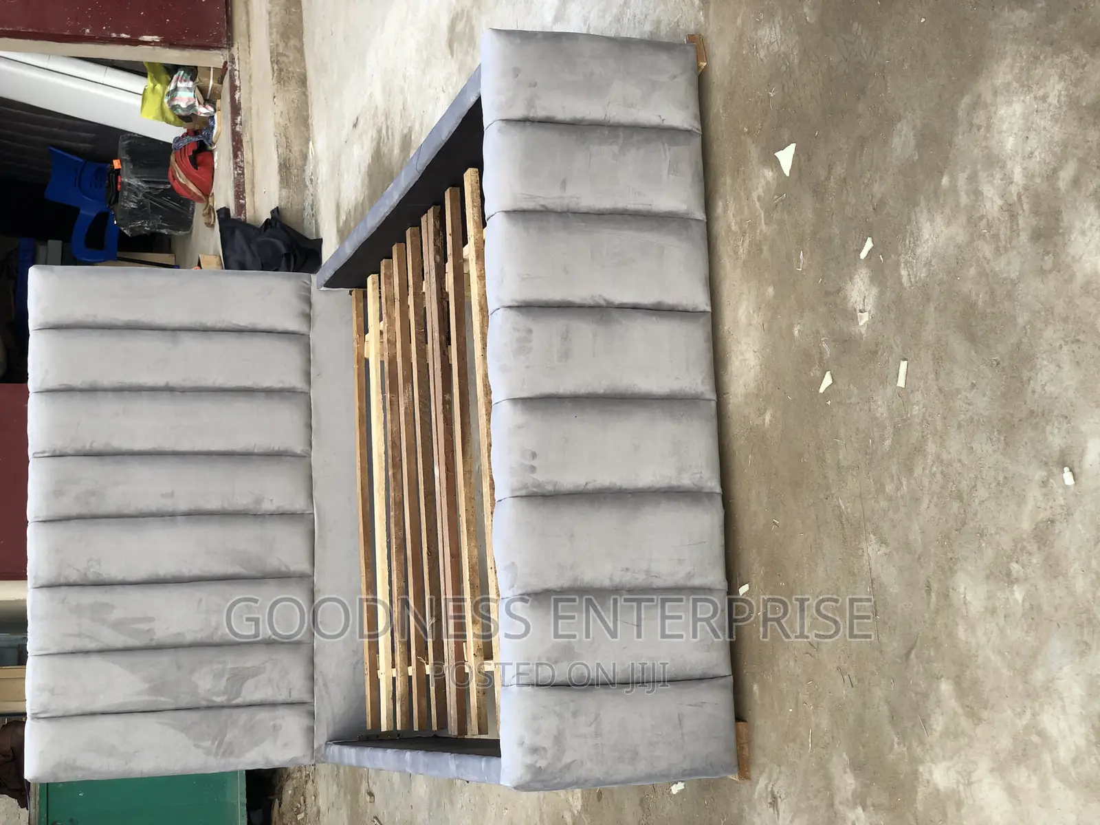 Gray Double Fabric Material Bed Frame