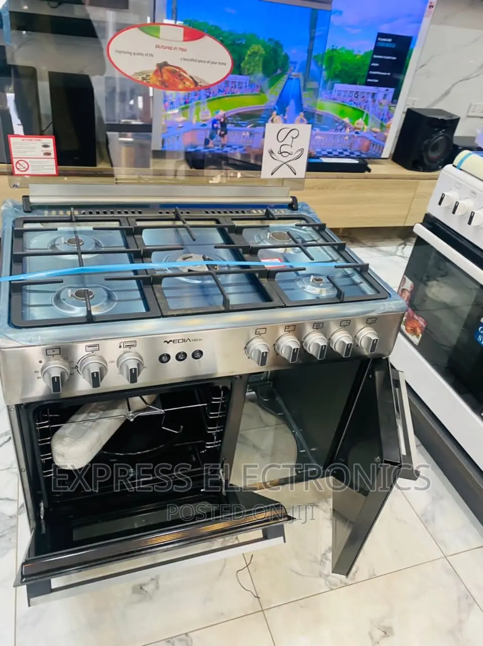 Sliver Gas Cooker Oven Rotisserie 5burner Freestanding