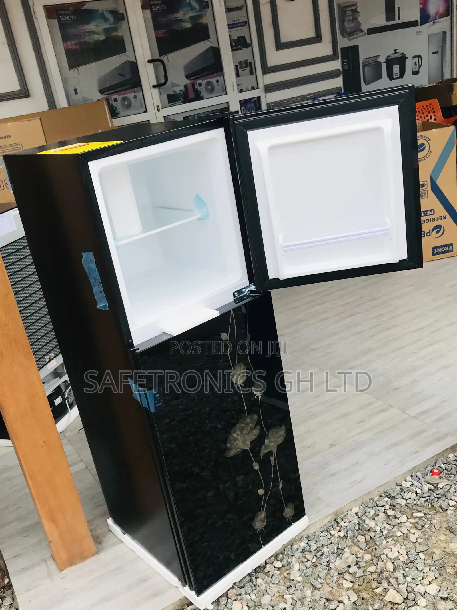Black Glass PF-20T Doubledoor Pearl Topfreezer Fridge 