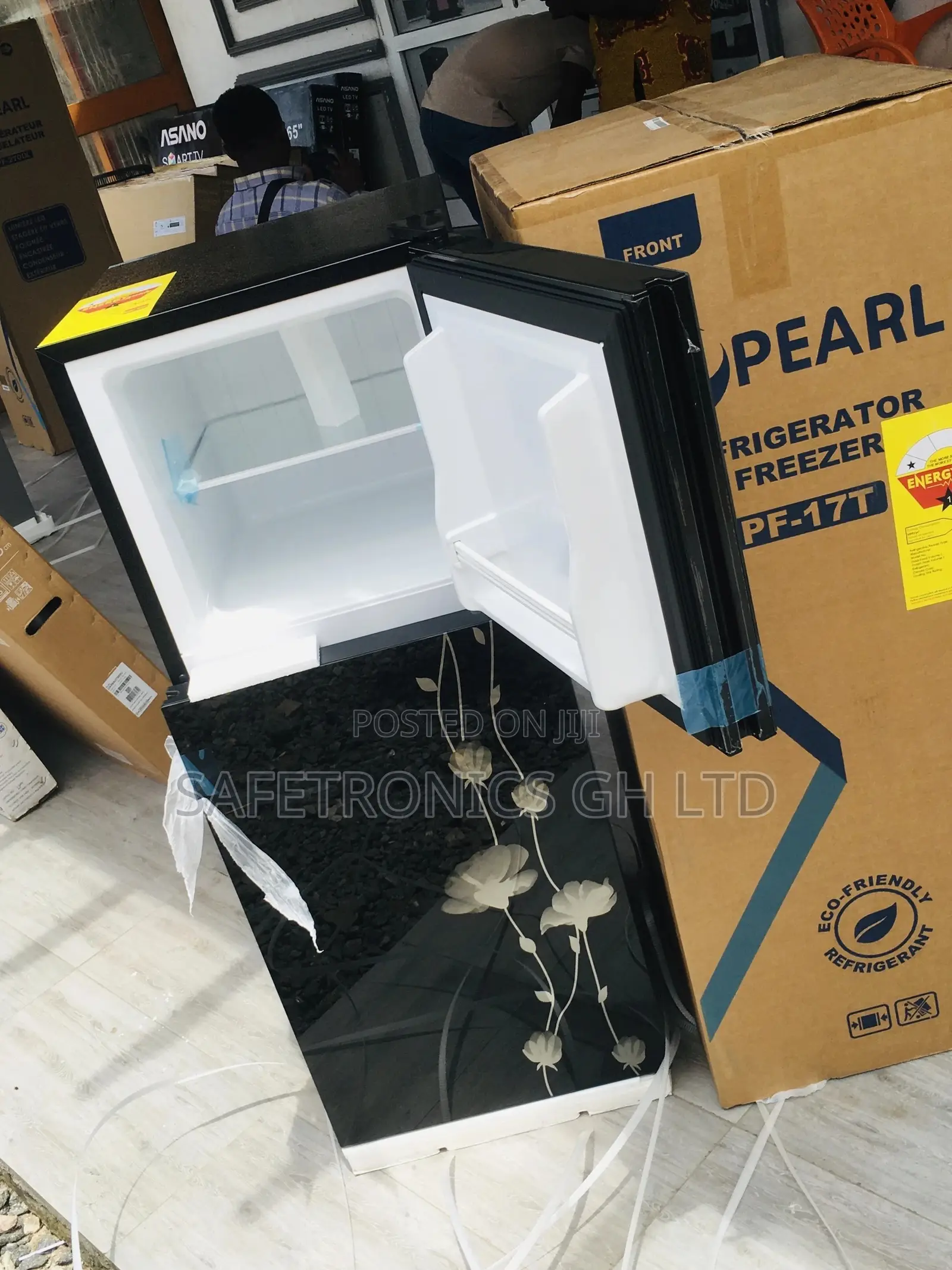 Black Pf-17t Doubledoor Glass Topfreezer Pearl Fridge