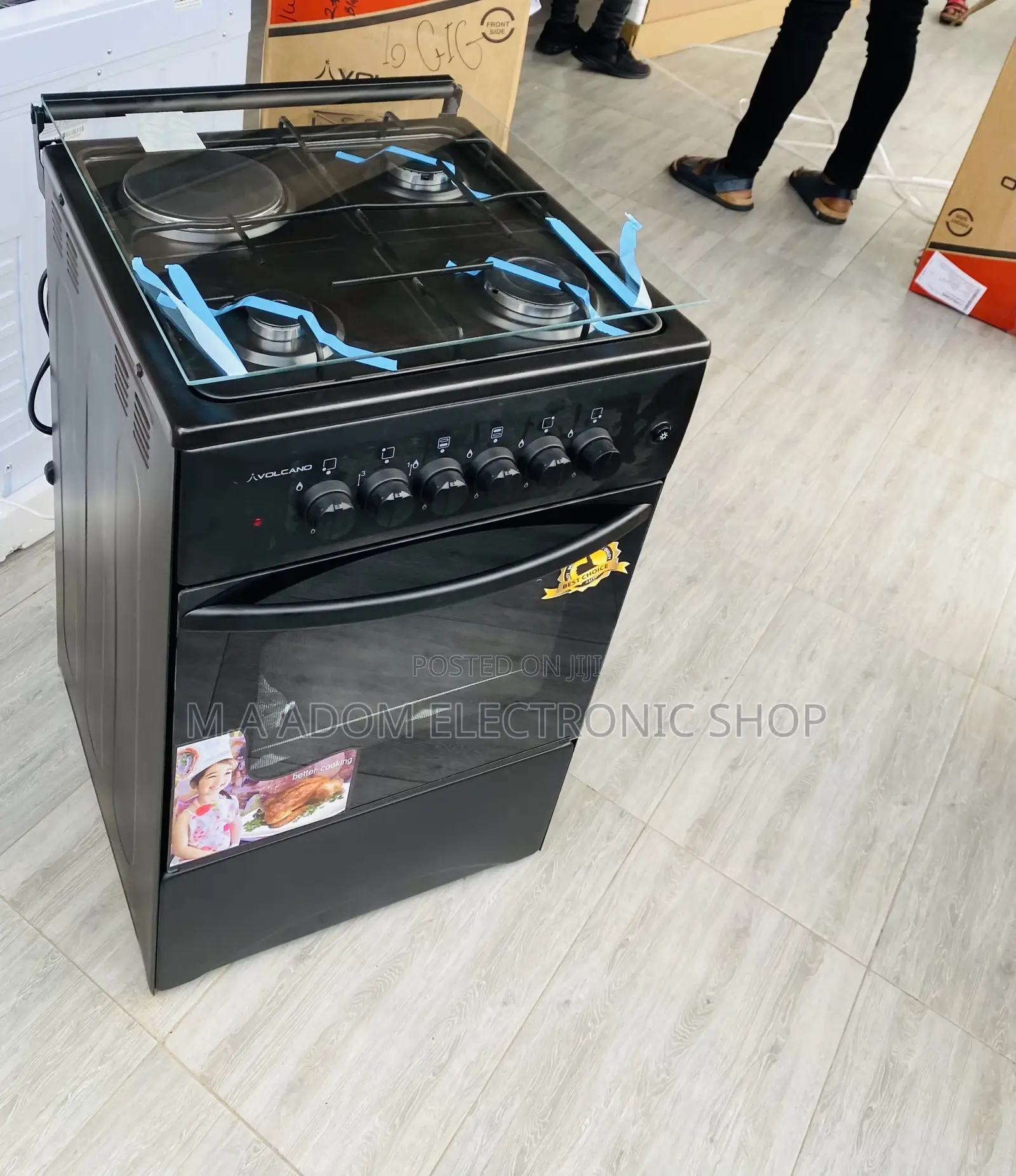 Super Adorable Volcano 50x50 3 Gas + 1 Electric Burner,Black
